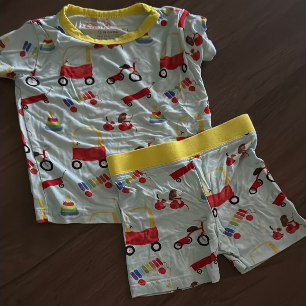 Yellow and Red Pajama Set with Playful Design